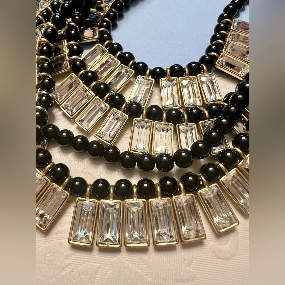Elegant Black and Rhinstone Layered Necklace